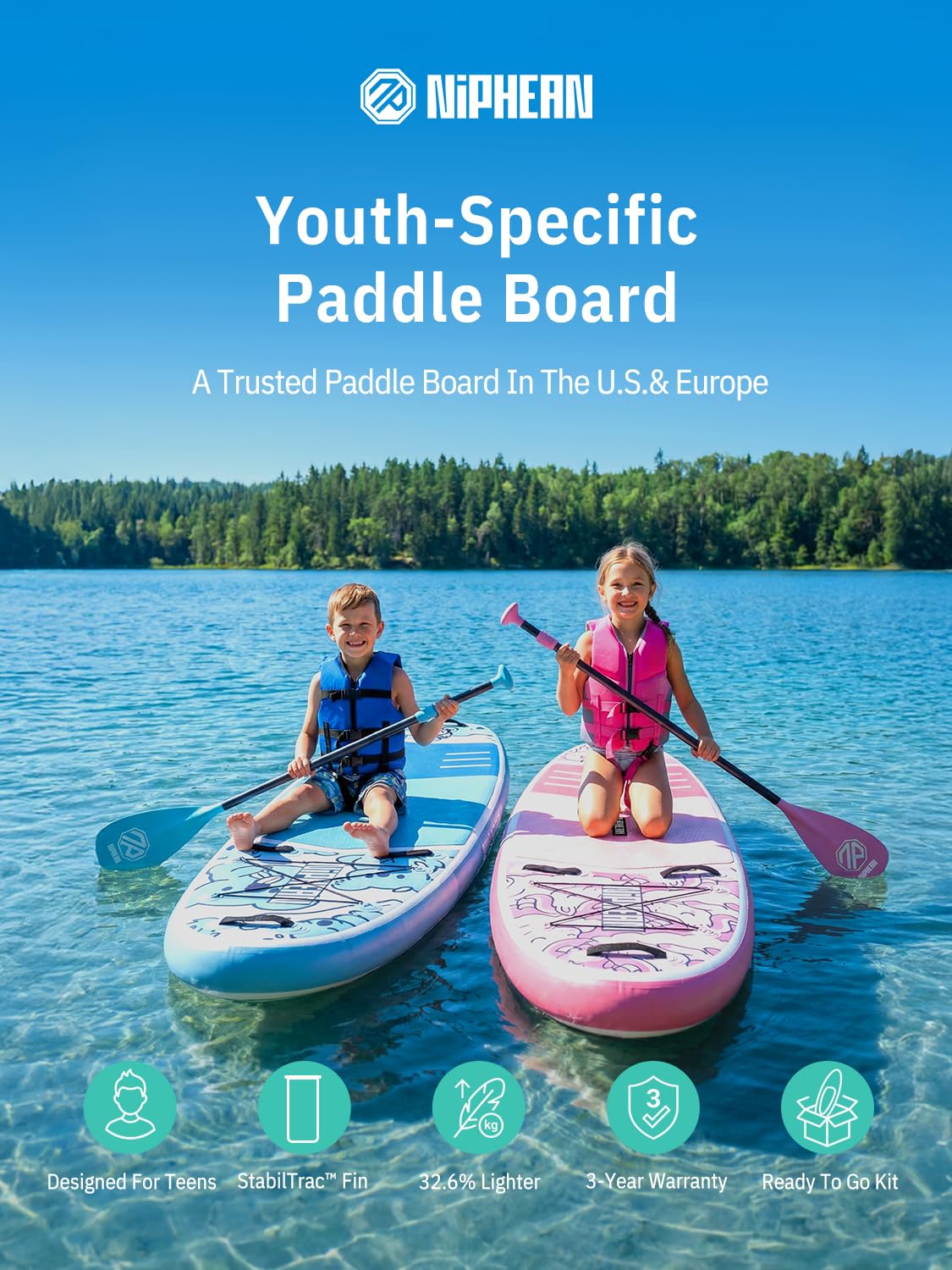 Niphean（Ultra-Light） Inflatable Paddle Board with StabilTrac Fin and Durable SUP Accessories, 10' Stand Up Paddle Boards for Adults & Youth, Versatile Yoga Paddle Board, Gift Ideas