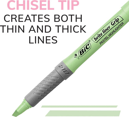 BIC Brite Liner Textmarker-Set Pastell, Keilspitze für feine und breite Linien, 6er-Pack in verschiedenen Farben