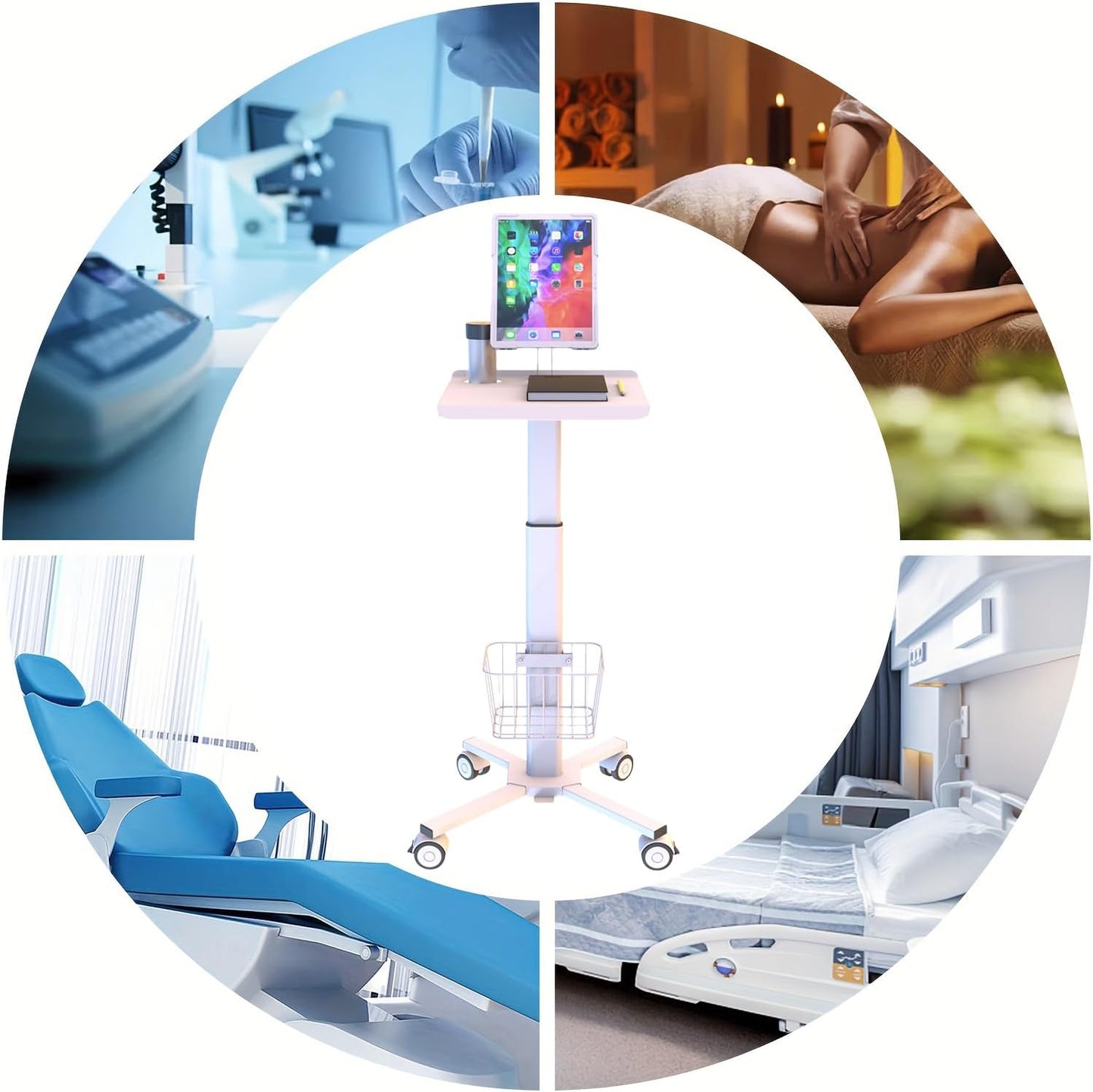 Yicorgard Medical Trolley Rolling Laptop Desk with Weels,Height Adjustable Mobile Workstation Podium Speaker Stand with iPad Holder,Basket Storage,Medical Cart for Hospital Dental Office Salon