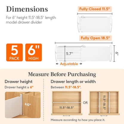 Lifewit 8" Tall 4 Pack Drawer Dividers, 13.8"-22.2" Adjustable Deep Drawer Organizer Clothes, Expandable White Plastic Separators for Dresser, Kitchen, Cabinet, Closet, Office Organization & Storage