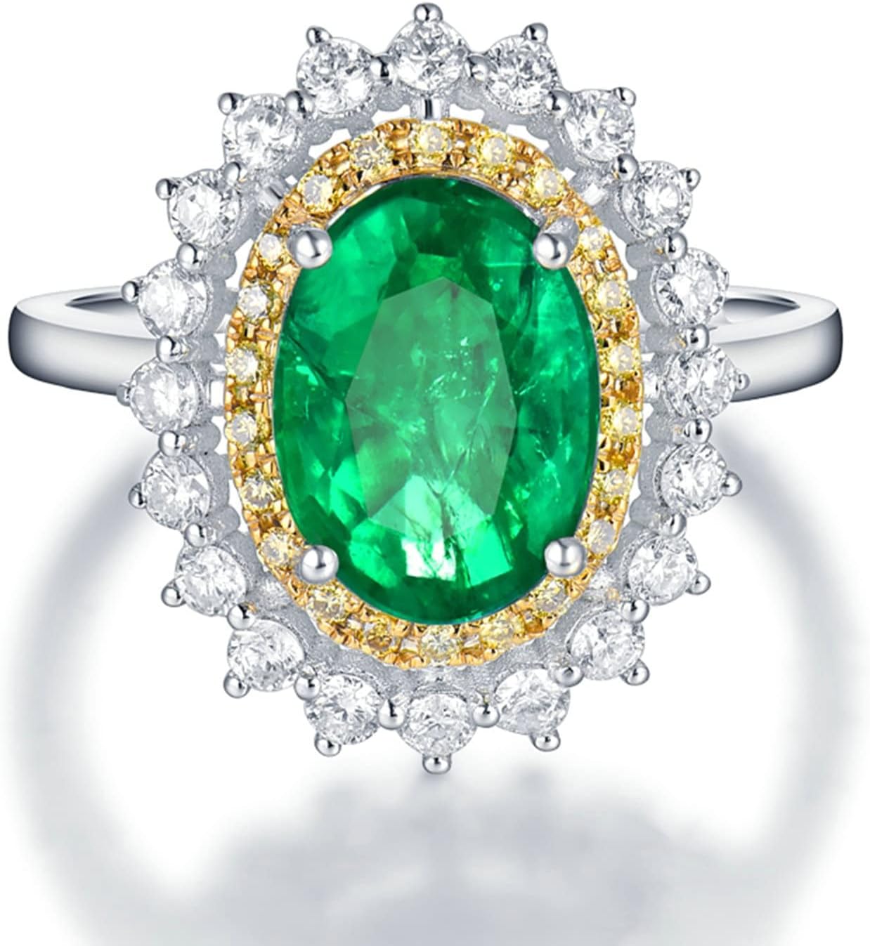 18K White Gold Ring 1.93ct Oval Shape Emerald with 0.81ct Diamond Anniversary Ring for Girls