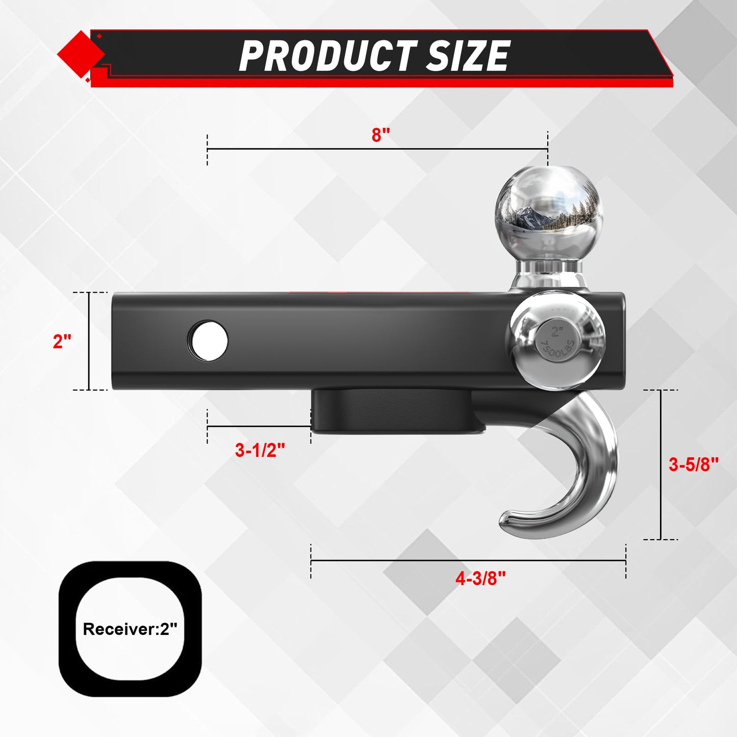 TYT Adjustable Truck Trailer Hitch for 2 inch Receiver, 6" Drop/Rise Tow Hitch with Dual Balls (2" & 2-5/16"), Compatible with Heavy-Duty Trailer Systems up to 20,000 lbs, Includes Hitch Tightener