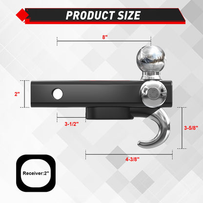 TYT Adjustable Truck Trailer Hitch for 2 inch Receiver, 6" Drop/Rise Tow Hitch with Dual Balls (2" & 2-5/16"), Compatible with Heavy-Duty Trailer Systems up to 20,000 lbs, Includes Hitch Tightener