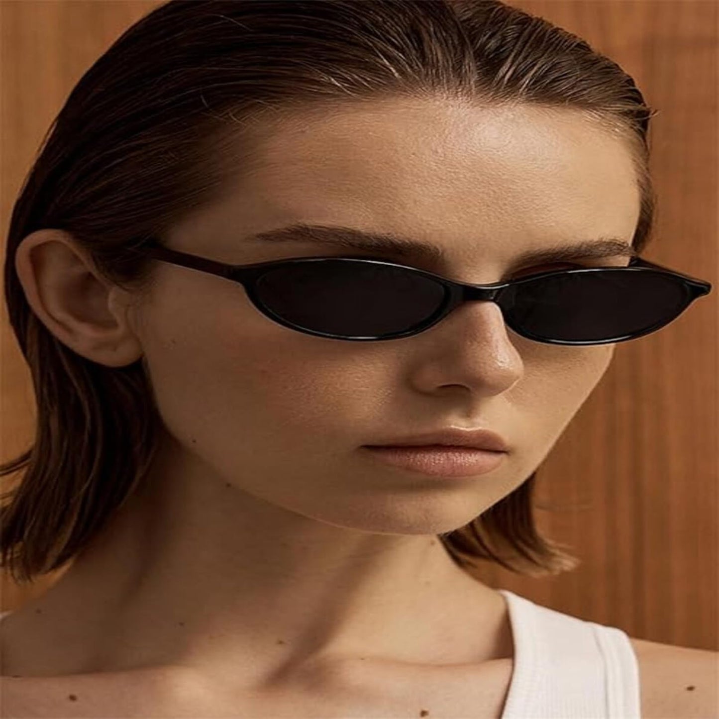 Awdchny Retro Ovale Sonnenbrille für Damen – Elegante Cat Eye 90er Sonnenbrille, Leichter schmaler Rahmen, Trendige UV-Schutz Sonnenbrille 8057 Schwarz+Braun+Schildpatt