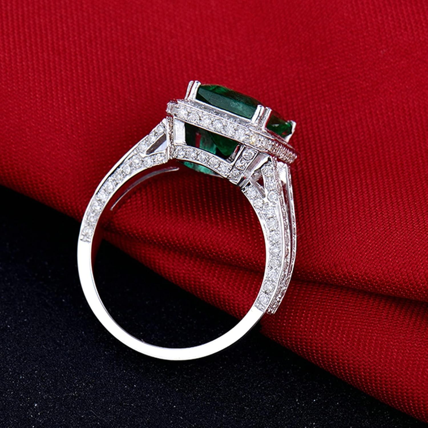 18K White Gold Ring Unisex 2.5ct Emerald Shape Emerald with 0.94ct Diamond Anniversary Ring for Girls