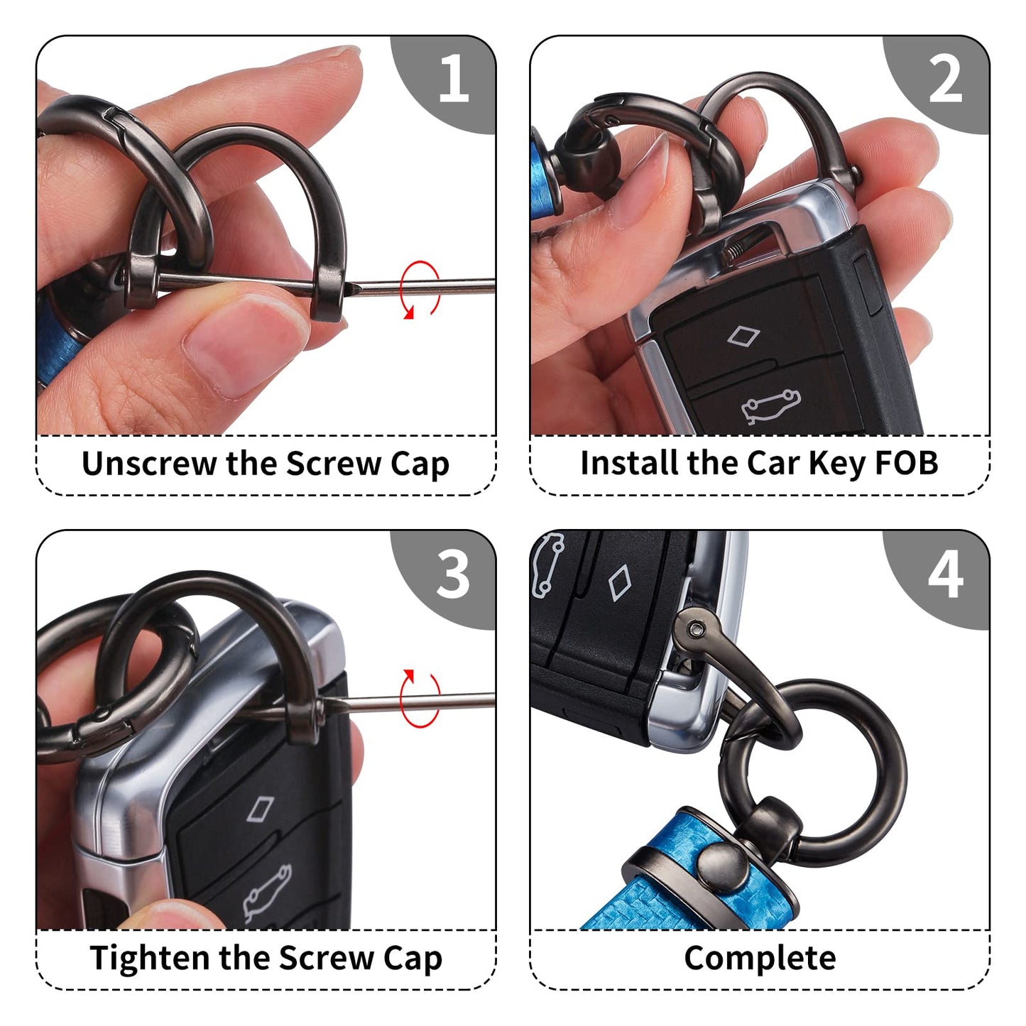 DEKEWEI Carbon Fiber Style Auto-Schlüsselanhänger aus Mikrofaser-Leder, universelle Schlüsselanhänger für Schlüssel-Fobs für Männer und Frauen, 360 Grad drehbar mit Anti-Verlust-D-Ring (Schwarz)