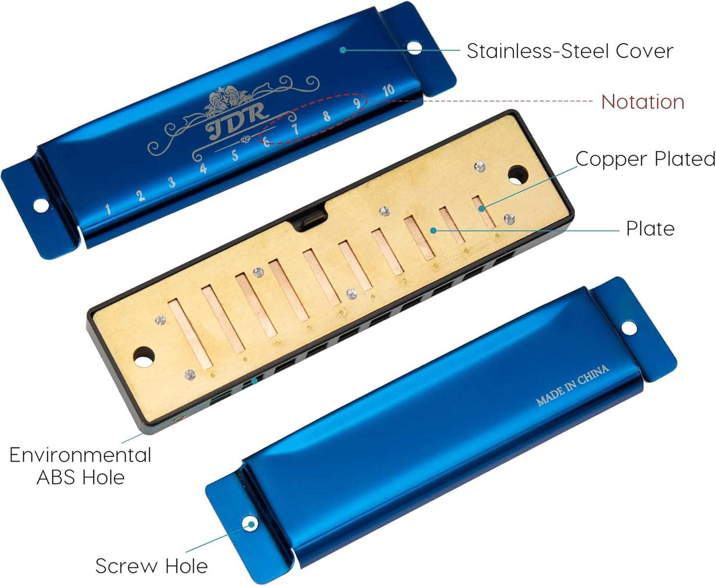 JDR Mundharmonika C, Blues-Mundharmonika in C, 10-Loch, 20 Töne mit Etui, Standard diatonisch für Anfänger, Erwachsene, Profis, Lehrer, Eltern, Schüler, Schwarz, Neujahrsgeschenk