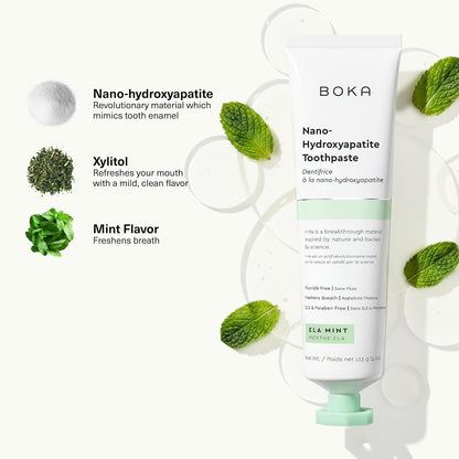 Boka Fluoridfreie Zahnpasta, Nano-Hydroxyapatit-Zahnpasta, geeignet für empfindliche Zähne – für Erwachsene, Kinder Mundpflege – Ela Mint Geschmack, 113 g (4 Fl Oz) 1 Stk