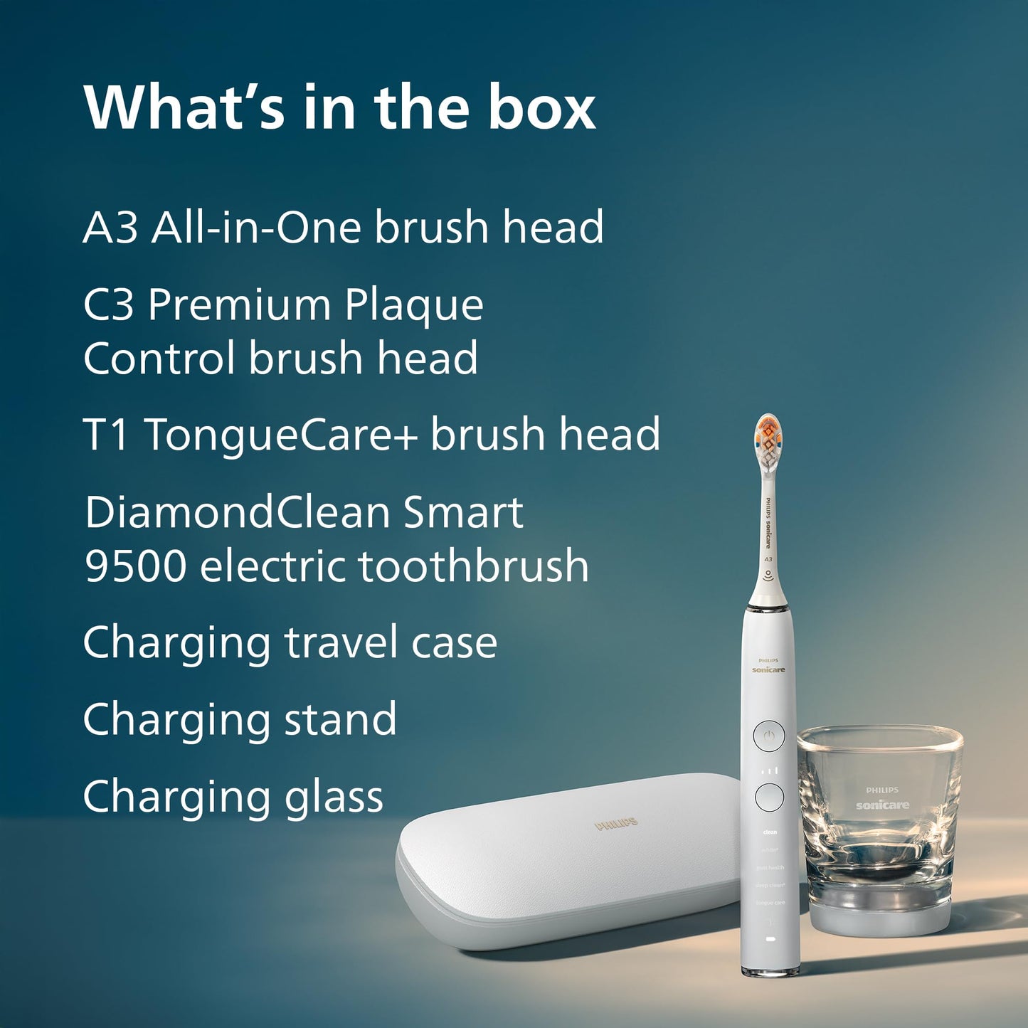 Philips Sonicare DiamondClean Smart 9500 Electric Toothbrush - Sonic Toothbrush with App, Pressure Sensor, 15 Brushing Settings, Replacement Reminder, USB Charging Travel Case, Black, Model HX9923/11
