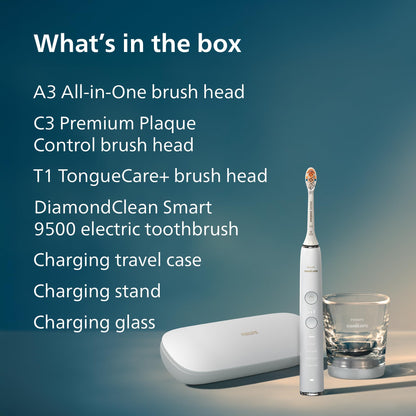Philips Sonicare DiamondClean Smart 9500 Electric Toothbrush - Sonic Toothbrush with App, Pressure Sensor, 15 Brushing Settings, Replacement Reminder, USB Charging Travel Case, Black, Model HX9923/11
