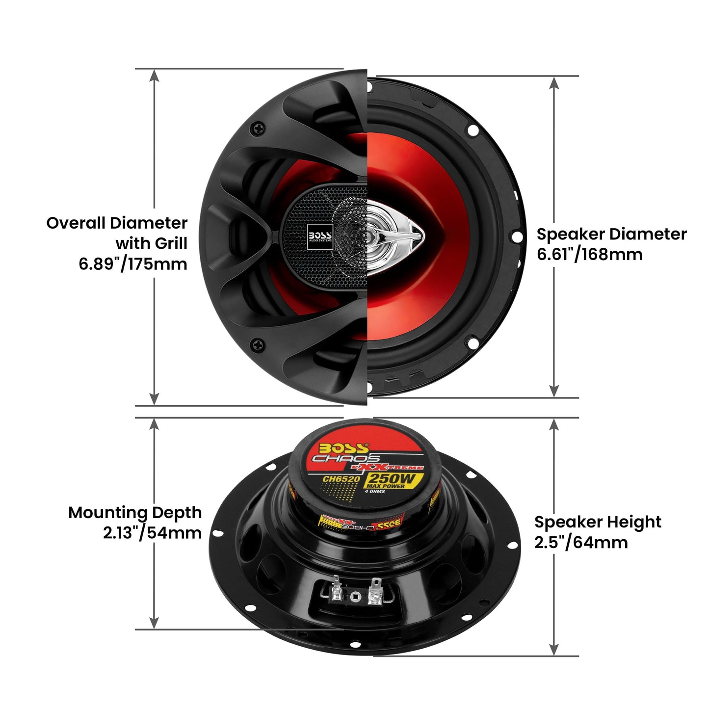 BOSS Audio Systems CH6530 Chaos Series 6,5 Zoll Auto Lautsprecher - 300 Watt (Paar), 3 Wege, Full Range, Hochtöner, Koaxial, Paarweise verkauft