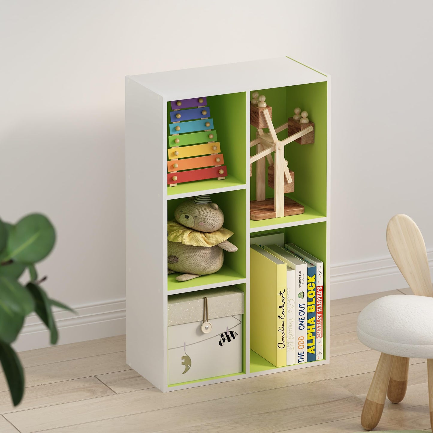 Furinno TOMI TV Stand, 5-Cube Entertainment Center with Open Shelf, Reversible TV Console, for Living Room, Bedroom, Home Office, Green