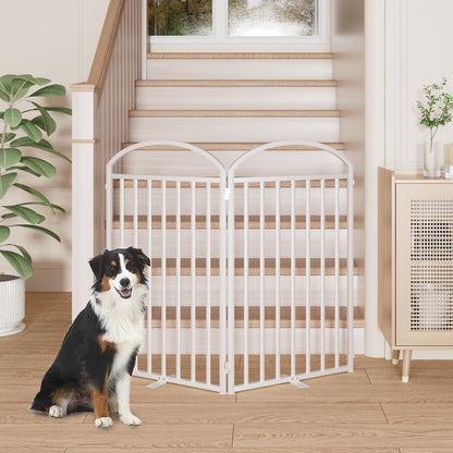 SNUOWU 4 Panels Full Matel Freestanding Dog Gates with Door, 96"Extra Wide 36"Tall Free Standing Dog Pet Gate for Indoor & Outdoor. Foldable Pet Fences for Doorways, House, Stairs, Porch, Deck, Yard