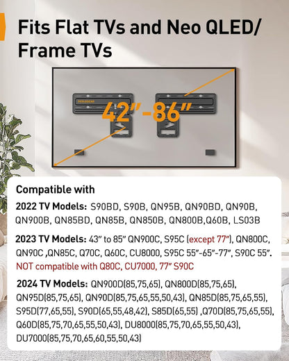 Perlegear Ultra Slim TV Wall Mount 0.3” Low Profile, Compatible with 43”- 86” Flat TV, Neo QLED, Frame TV, Flush Mount Flat Mount Bracket, Micro Gap, Holds up to 132 lbs, Blends Into Any Interior