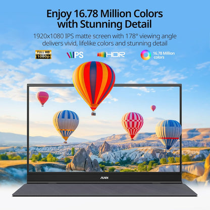 MNN Portable Monitor 15.6inch FHD 1080P 60Hz USB C HDMI Gaming Ultra-Slim IPS Display