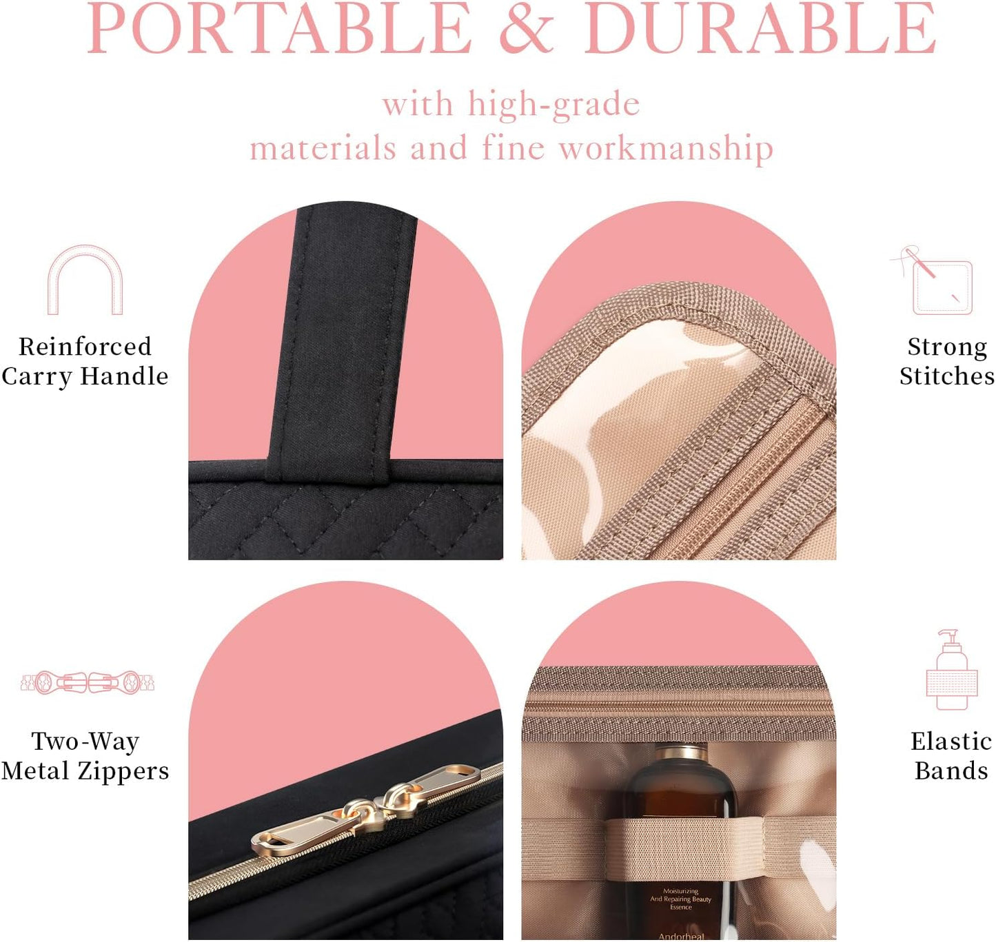 HOTOR Kulturtasche für Reisen - Kulturtasche mit Aufhängehaken für Damen & Herren, Kosmetiktasche/Großes Fach, Wasserdicht für Reiseaccessoires, Reiseutensilien, Klein, Schwarz
