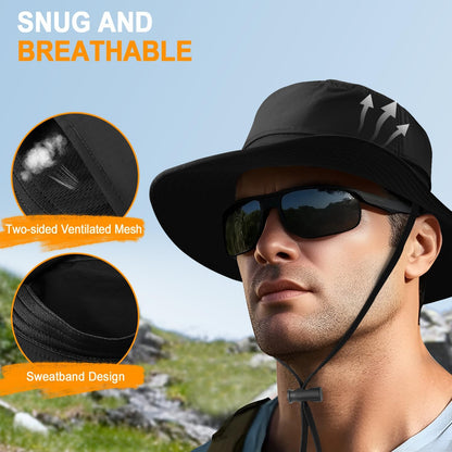 Sonnenhut für Herren und Damen UPF 50+ Schutz – Breiter Krempenhut für Outdoor-Wandern, Wasserabweisender faltbarer Hut zum Angeln