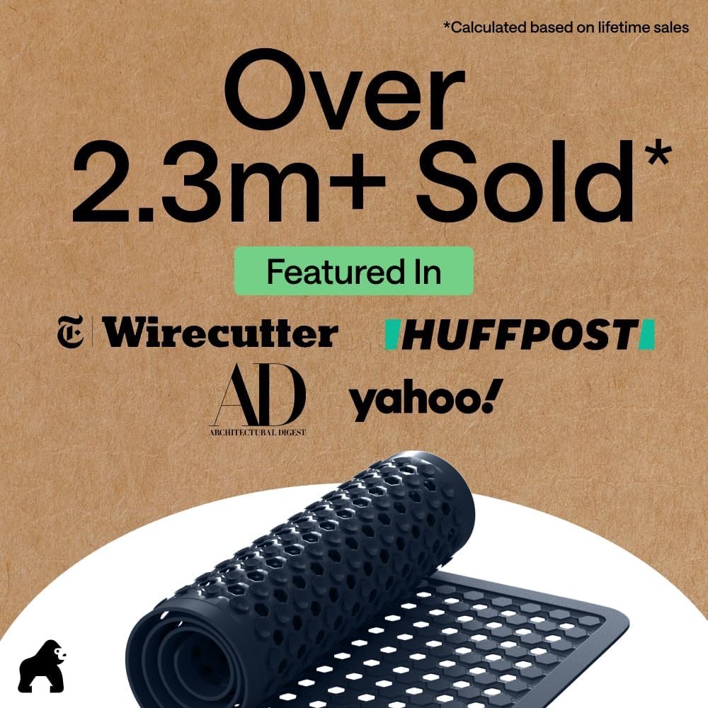 GORILLA GRIP Patentierte Badewannen-Duschmatte, Maschinenwaschbare Badewannenbodenmatte, Saugnäpfe und Abflusslöcher für saubere Wannen, Badezimmer-Essentials, 89x41 cm, Transparent