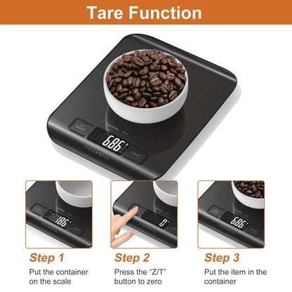 CROWNFUL Küchenwaage, 11lb/5kg Digitale Küchenwaage für Kochen und Backen, 6 Maßeinheiten mit Tara-Funktion (Batterie enthalten)