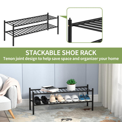 ROMGUAR CRAFT 3 Tier Bamboo Shoe Rack for Closet Free Standing Wood Shoe Shelf Storage Organizer for Entryway Small Space Stackable 27"x11"x20" (Natural)