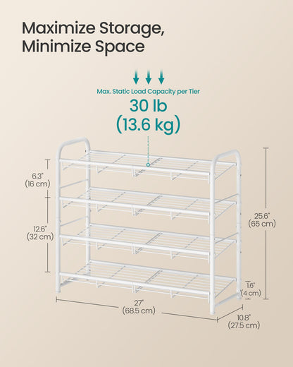 SONGMICS Stackable Shoe Rack, 4 Tier Metal Shoes Rack Storage Shelf, Holds up to 16 Pairs Shoes, Adjustable Slanted Shelves Tower Organizer for Closet Entryway Small Spaces, Bronze