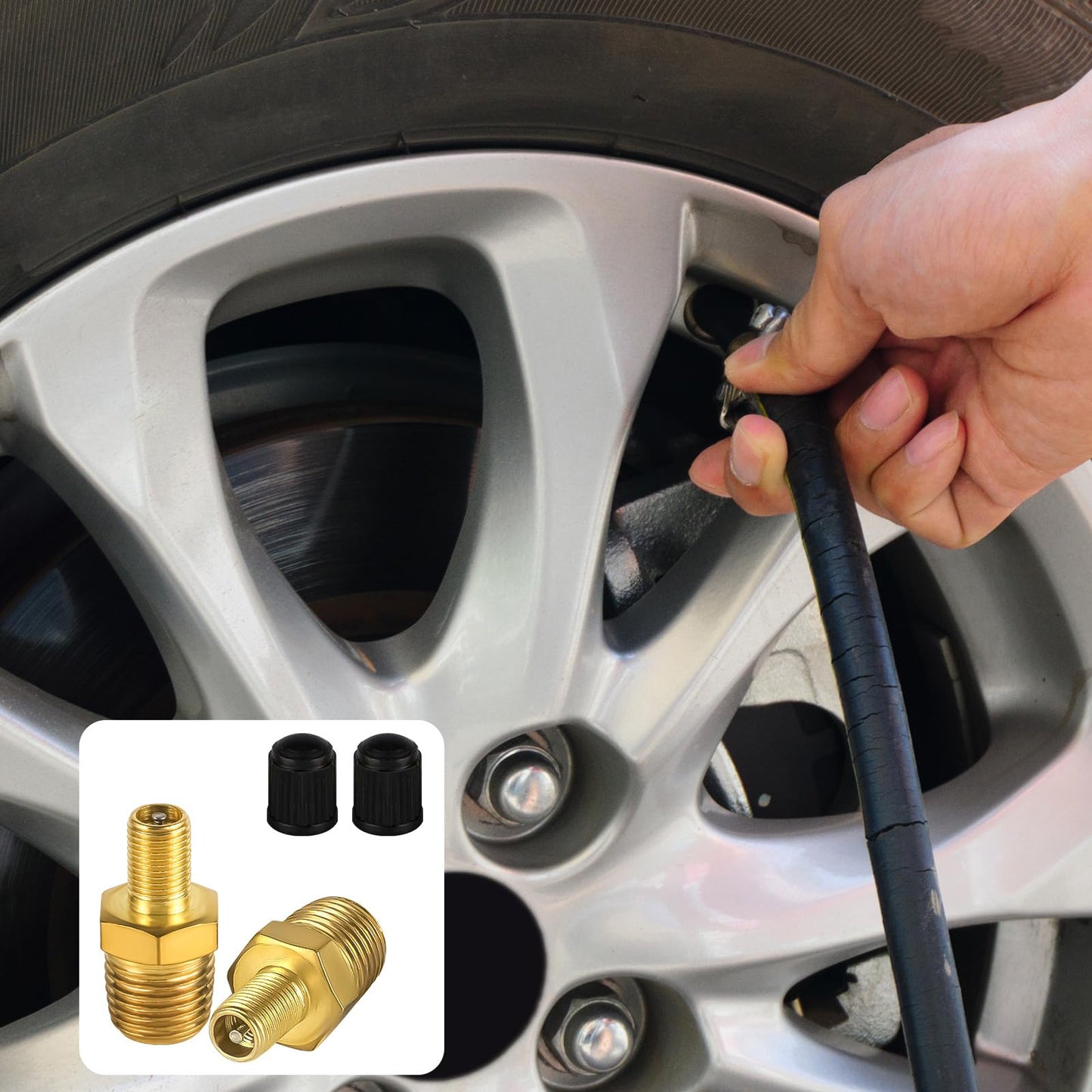 2pcs Brass Air Inflator Adapter, 1/4" NPT (M) to Standard Valve for Schrader (M) Tire Inflator Connector for Auto Tyre Valve Adapter for Presta Air Compressor Portable Air Hose Air Chuck