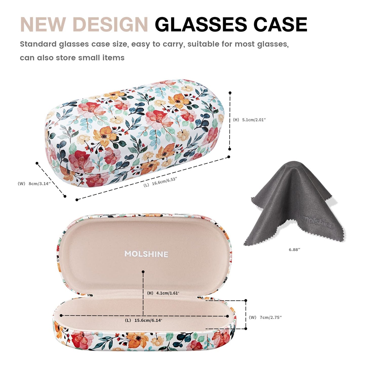 molshine Hartschalen-Leder-Sonnenbrillenetui, klassisches großes Brillenetui für Damen und Herren, Sonnenbrille (Schwarz)