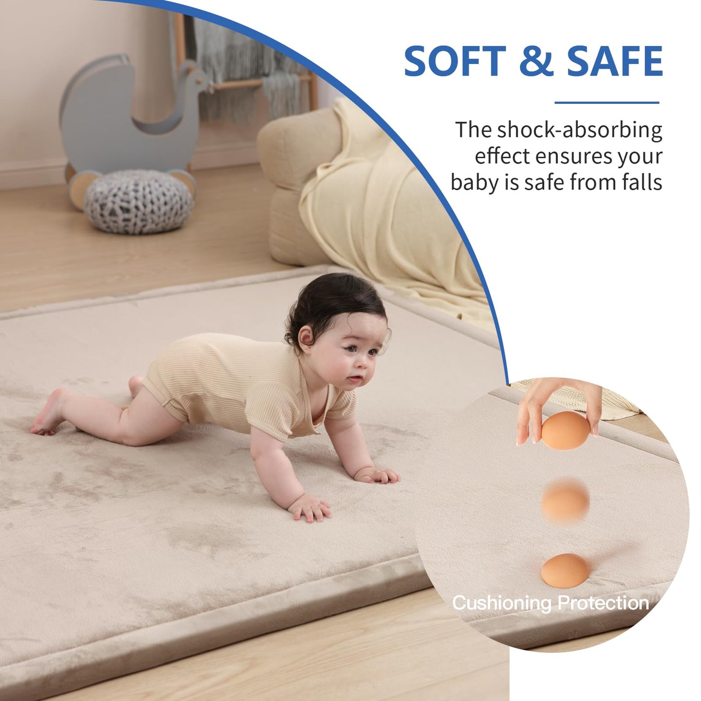 Huloo Sleep Ultra Soft Baby Spielmatte für den Boden, 3,3 cm dicke Elasti-Foam 127x127 cm Laufgittermatte für Kleinkinder, rutschfeste Rückseite, sicher zum Krabbeln und für die Bauchlage, Tatami-Stil (Dunkelgrau)
