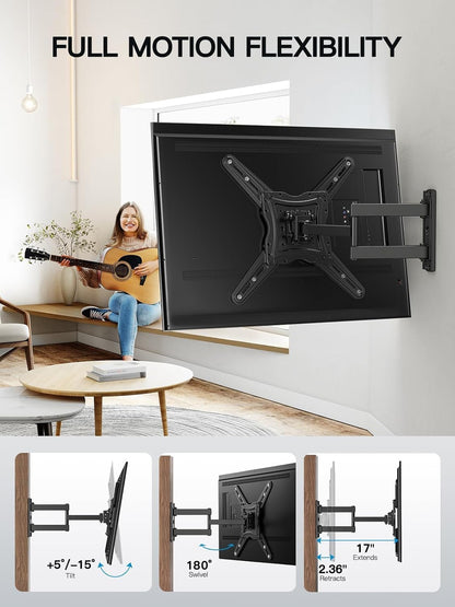 Pipishell Full Motion TV Wall Mount for 26-65 inch Flat or Curved TVs up to 77 lbs, TV Bracket Wall Mount with Articulating Arms, Extension, Tilt, Swivel, Leveling, Max VESA 400x400mm, PIMF7
