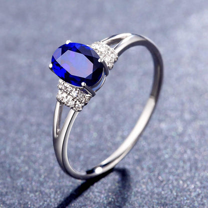 Aienid 18Ct White Gold Diamond Engagement Rings Women Oval Cut Blue Sapphire Wedding Rings for Women