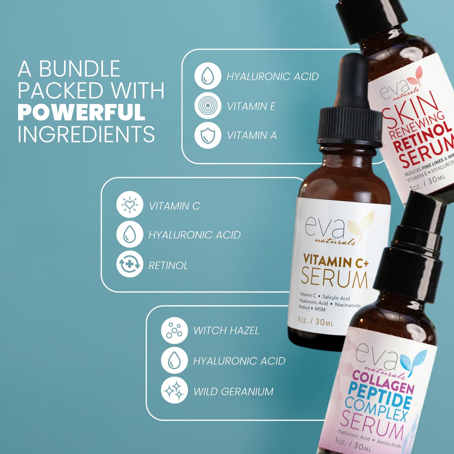 Eva Naturals Vitamin C Serum für das Gesicht – Anti-Aging Dark Spot Remover mit Retinol, Hyaluronsäure, Niacinamid & Salicylsäure – Gesichtsserum für Frauen für klare, glatte, strahlende Haut
