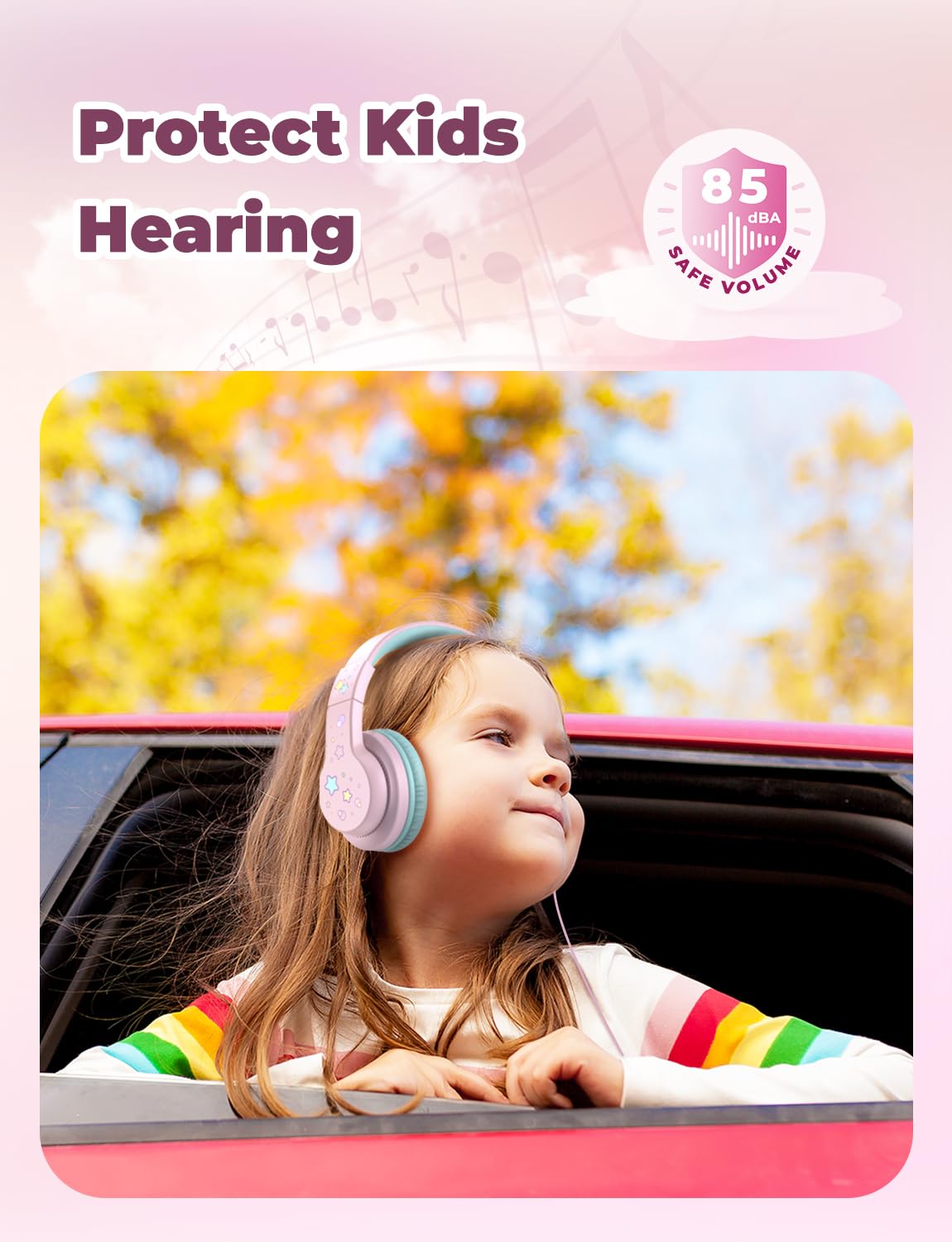 iClever Kinderkopfhörer für Schule und Reisen, sichere Lautstärkebegrenzung, HD-Mikrofon, Stereo-Sound Over-Ear-Kopfhörer für Mädchen und Jungen, FunShare Faltbar, 3,5 mm kabelgebunden für iPad Computer, HS19