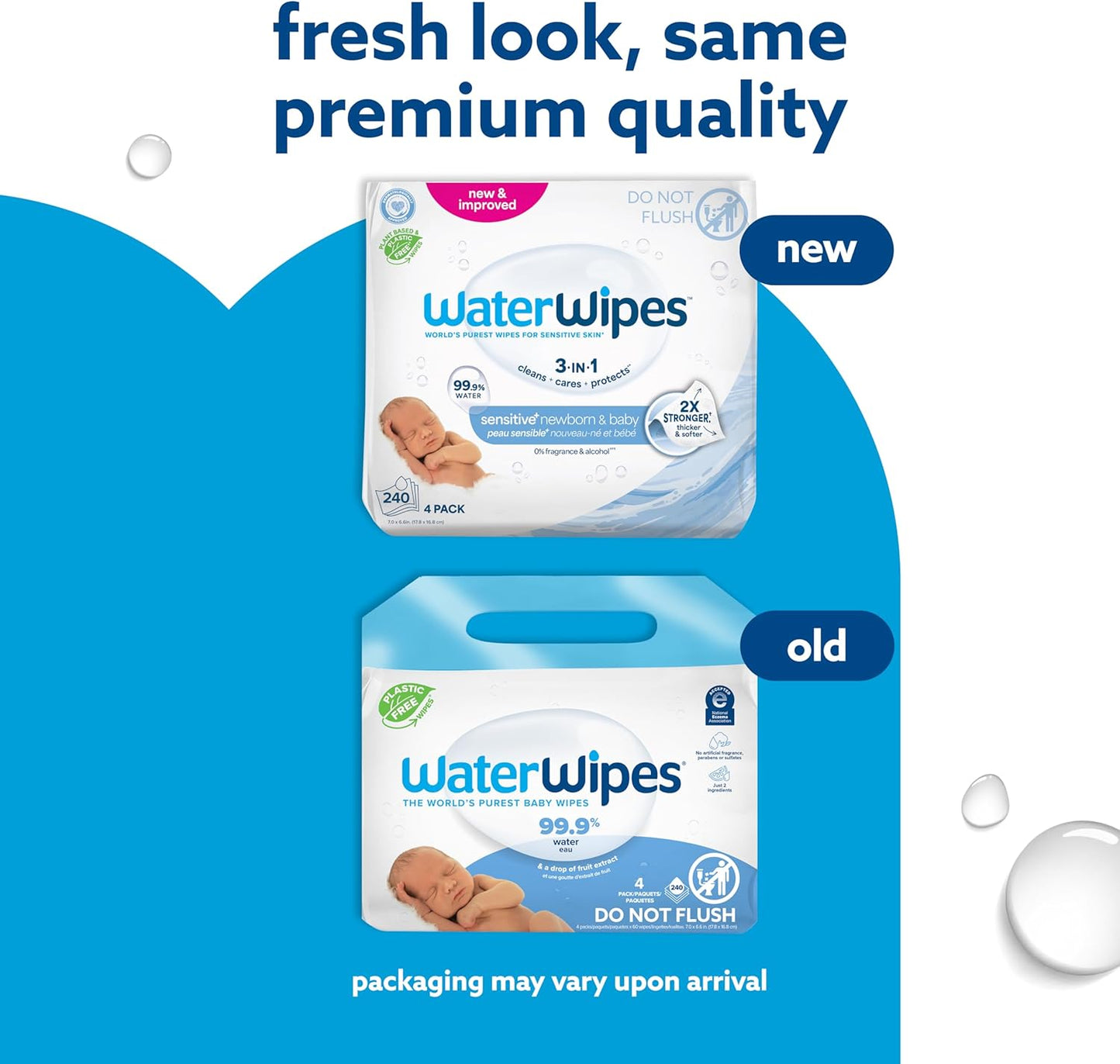 WaterWipes Sensitive+ Baby-Feuchttücher für Neugeborene und Babys, 3-in-1 reinigt, pflegt, schützt, 99,9 % Wasser, unparfümiert & hypoallergen, 720 Stück (12 Packungen)