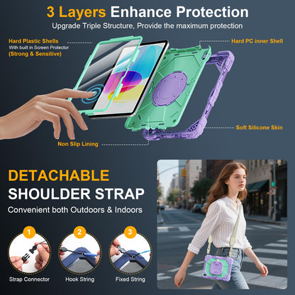 Case for iPad A16 11th Generation 11 Inch 2025, Auorld for iPad 10th Generation 10.9 inch 2022 case with Screen Protector, 360 Degree Rotating Stand Shoulder Strap Pencil Holder, Navy Pink