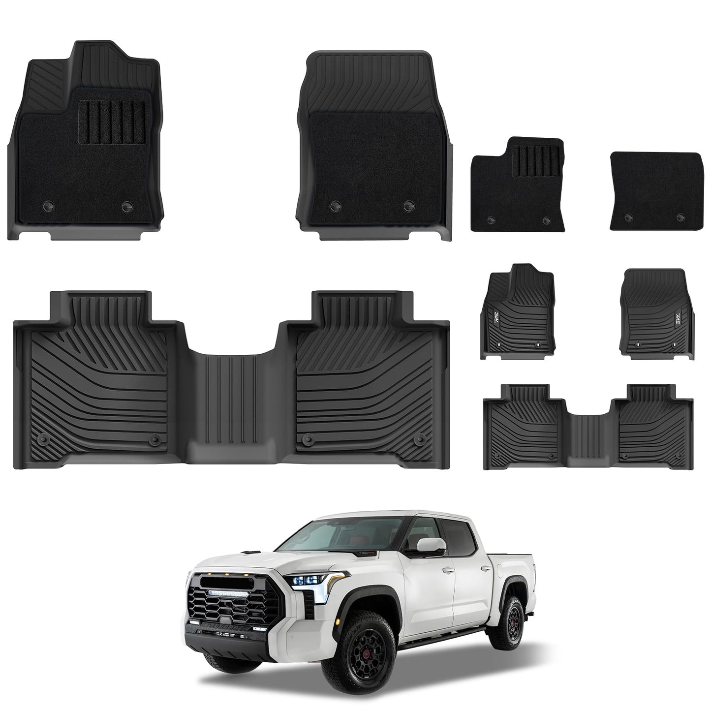 3W Floor Mats for Toyota Tacoma 2024 2025 2026 Double Cab Auto Tran(Not Fit Hybrid & XtraCab), TPE All Weather Custom Fit Floor Liner for Tacoma TRD/SR/SR5/limited Car Liners.