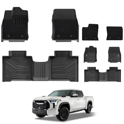 3W Floor Mats for Toyota Tacoma 2024 2025 2026 Double Cab Auto Tran(Not Fit Hybrid & XtraCab), TPE All Weather Custom Fit Floor Liner for Tacoma TRD/SR/SR5/limited Car Liners.