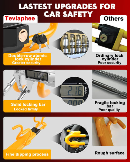 Tevlaphee Steering Wheel Lock Anti-Theft Car Device Heavy Duty Security Car Lock Antitheft Locking Devices Great Deterrent Adjustable Car Wheel Lock Anti Theft for Vehicle Truck with 3 Keys(Yellow)