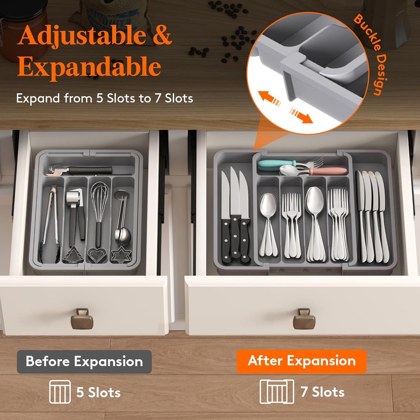 Lifewit Besteck Organizer, erweiterbarer Utensilien Organizer für die Küche, Utensilienhalter, verstellbarer Besteckkasten Schubladen Organizer für Löffel, Messer, Küchen Organizer und Aufbewahrung, Schwarz