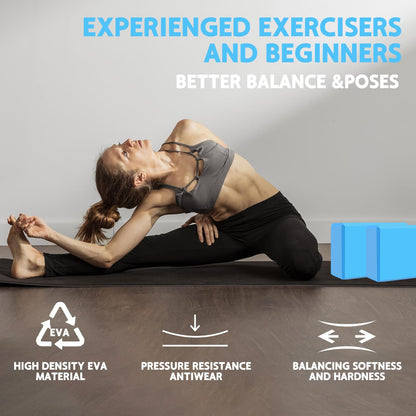 MBKHFLL (Lila-2er-Pack) Yoga-Block – Stützender latexfreier EVA-Schaumstoff – Weiche, rutschfeste Oberfläche mit abgeschrägten Kanten für Yoga, Pilates, Meditation – Yoga-Zubehör für Stabilität, Gleichgewicht, Vertiefung von Dehnungen