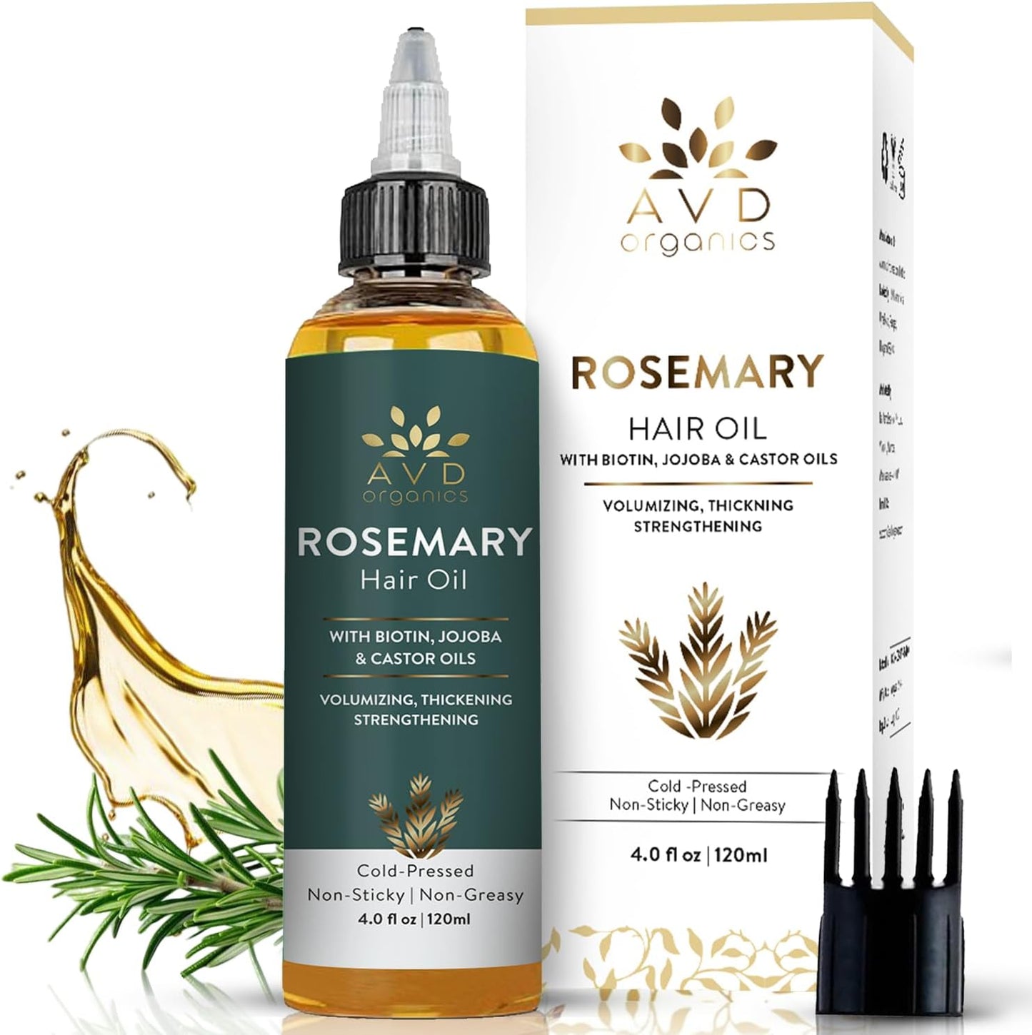 AVD Organics Rosmarinöl für Haarwachstum & Kopfhaut | Mit Biotin angereichert | Haarstärkend, pflegend und voluminös | Mit Jojoba- & Rizinusöl angereichert | GVO-frei 120ml