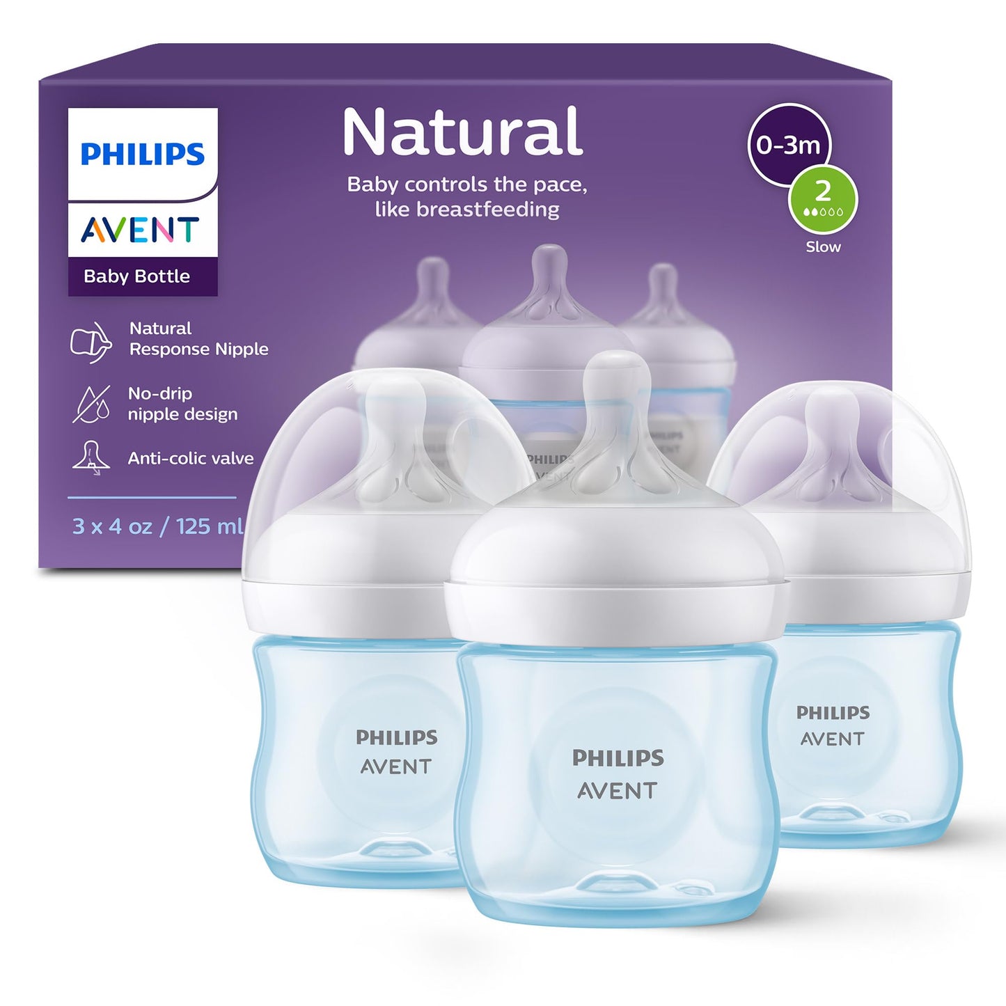 Philips Avent Natural Baby Bottle with Natural Response Nipple (Medium Flow,Flow 3), 9oz, SCY903/01