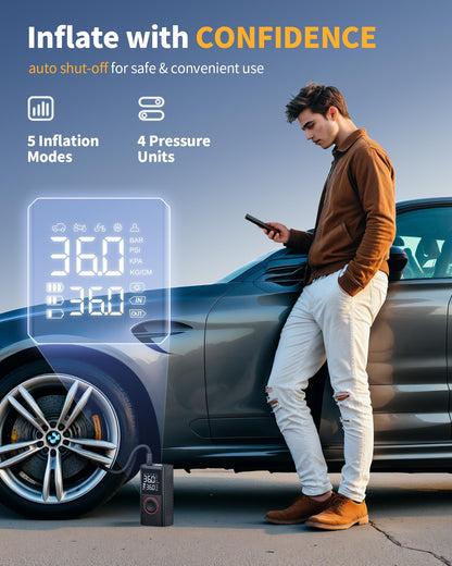 Tire Inflator Portable Air Compressor, 150 PSI Cordless Mini Bike Tire Pump, Air Pump for Auto, Motorcycle, Bicycle, Balls with Pressure Gauge&LED Light, Black, 8.89 X 4.75 X 13.79 CM