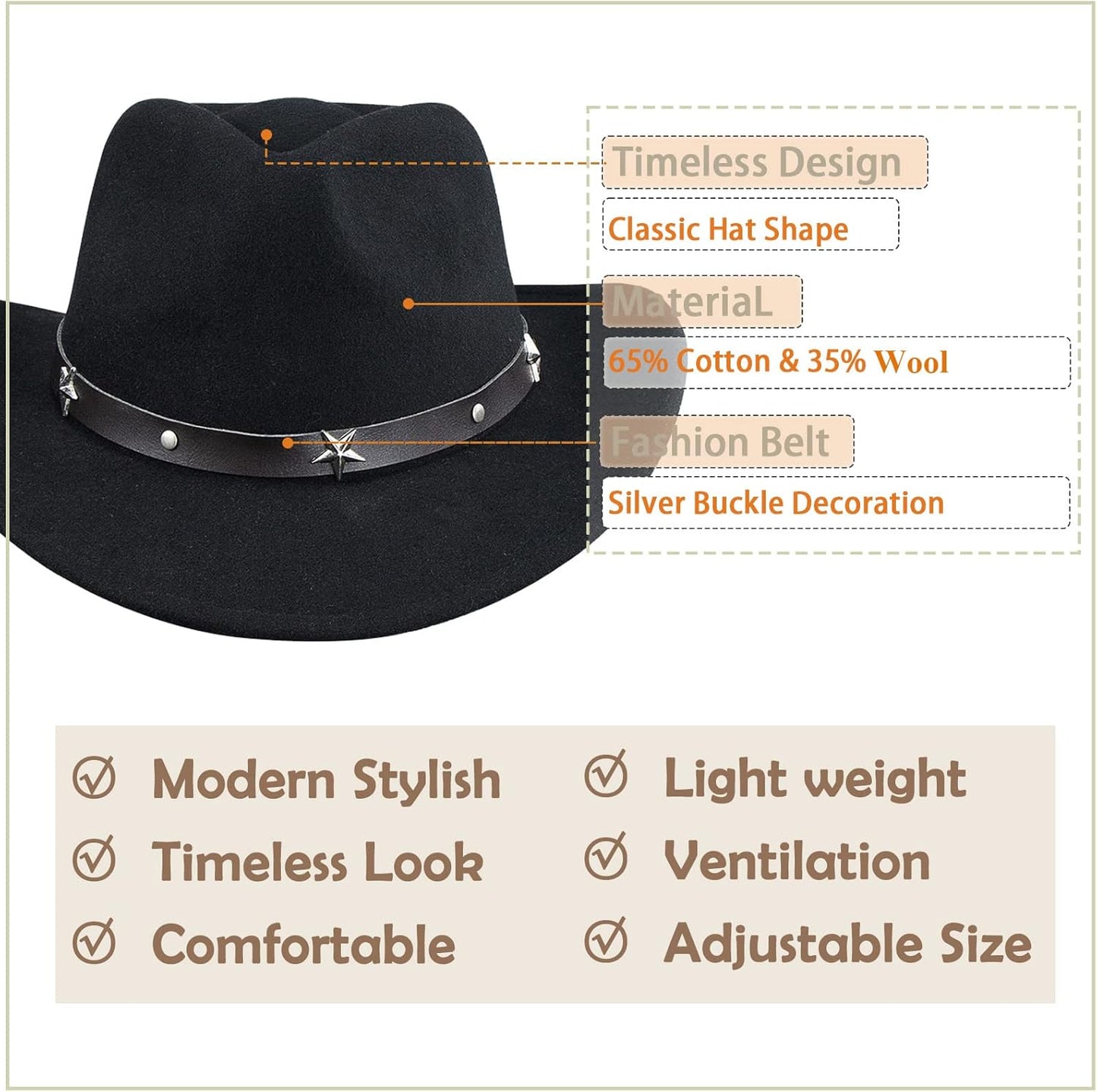 Cowboyhut für Jungen Mädchen Western Filzhut Fedora für Kinder 3-6 Jahre
