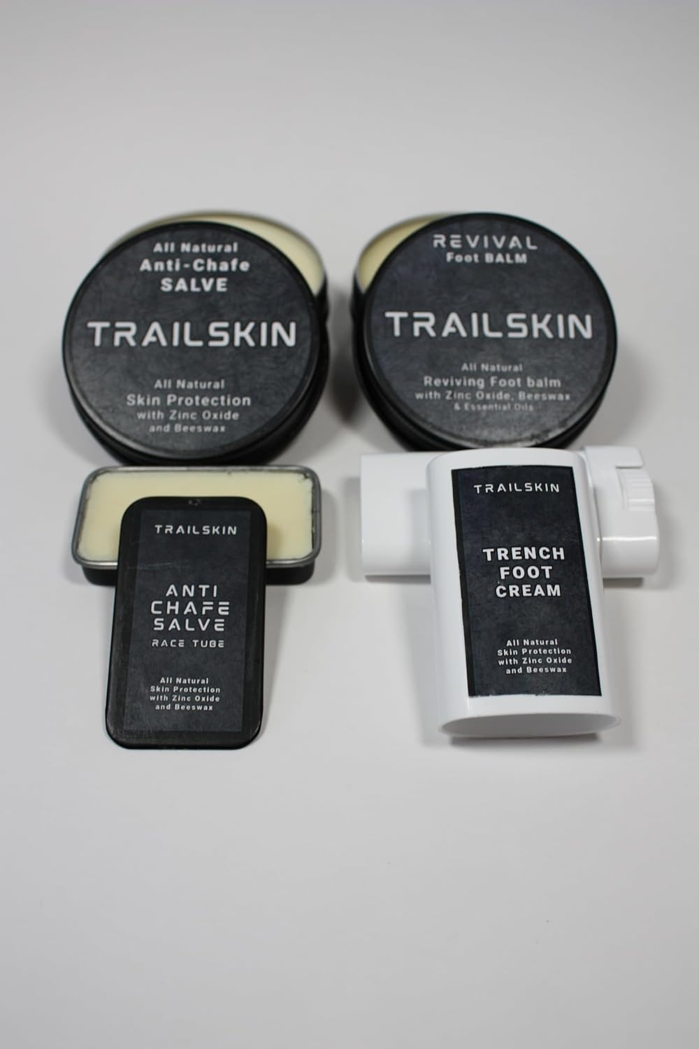Ultra Bundle - 60g Anti-ChafeSalve, 60g Revival Foot Balm Balm, 15g TrailSkinTrench Foot Cream, 22g Anti-Chafe Race Tin - Moisturizer for Trsil Running, Hiking, Running, Outdoor Activities