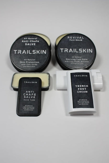 Ultra Bundle - 60g Anti-ChafeSalve, 60g Revival Foot Balm Balm, 15g TrailSkinTrench Foot Cream, 22g Anti-Chafe Race Tin - Moisturizer for Trsil Running, Hiking, Running, Outdoor Activities
