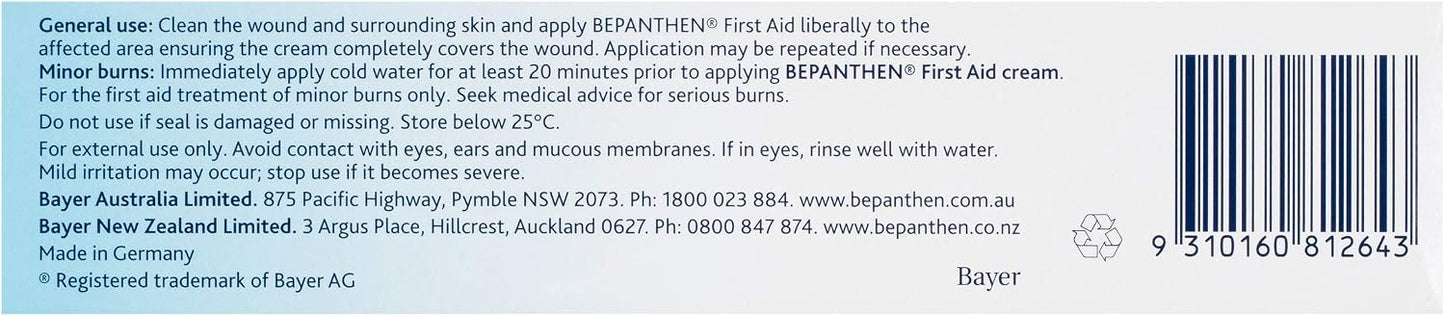 Bepanthen First Aid Cream for Effective for the Treatment and Prevention of Infection in Minor Cuts, Wounds, Abrasions, Insect Bites And Minor Burns, 100 g