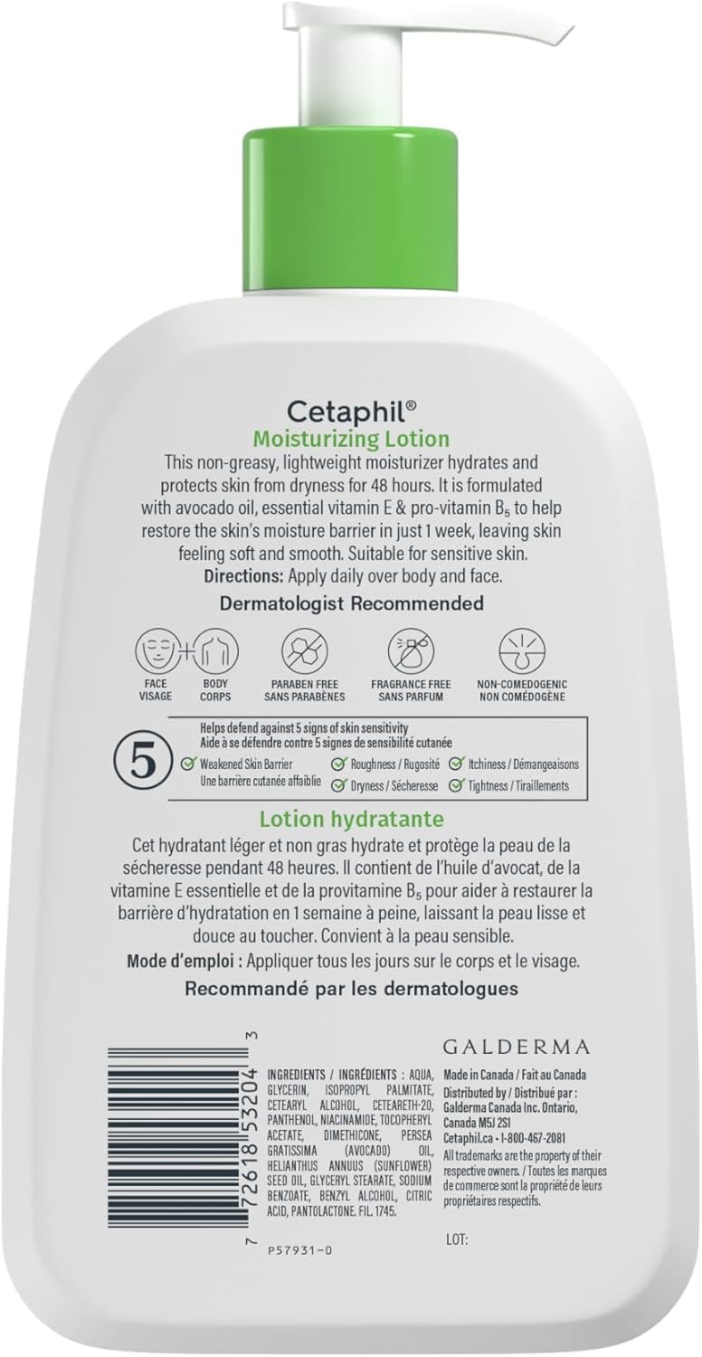 Cetaphil Feuchtigkeitslotion, Feuchtigkeitsspendende Körperlotion & Feuchtigkeitspflege für empfindliche und alle Hauttypen, ohne Duftstoffe, hypoallergen, nicht komedogen, von Dermatologen empfohlen, 473 ml