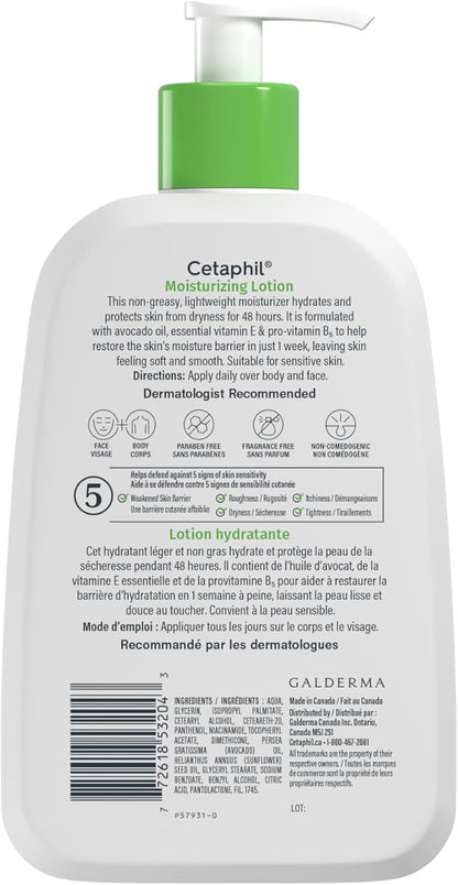 Cetaphil Feuchtigkeitslotion, Feuchtigkeitsspendende Körperlotion & Feuchtigkeitspflege für empfindliche und alle Hauttypen, ohne Duftstoffe, hypoallergen, nicht komedogen, von Dermatologen empfohlen, 473 ml