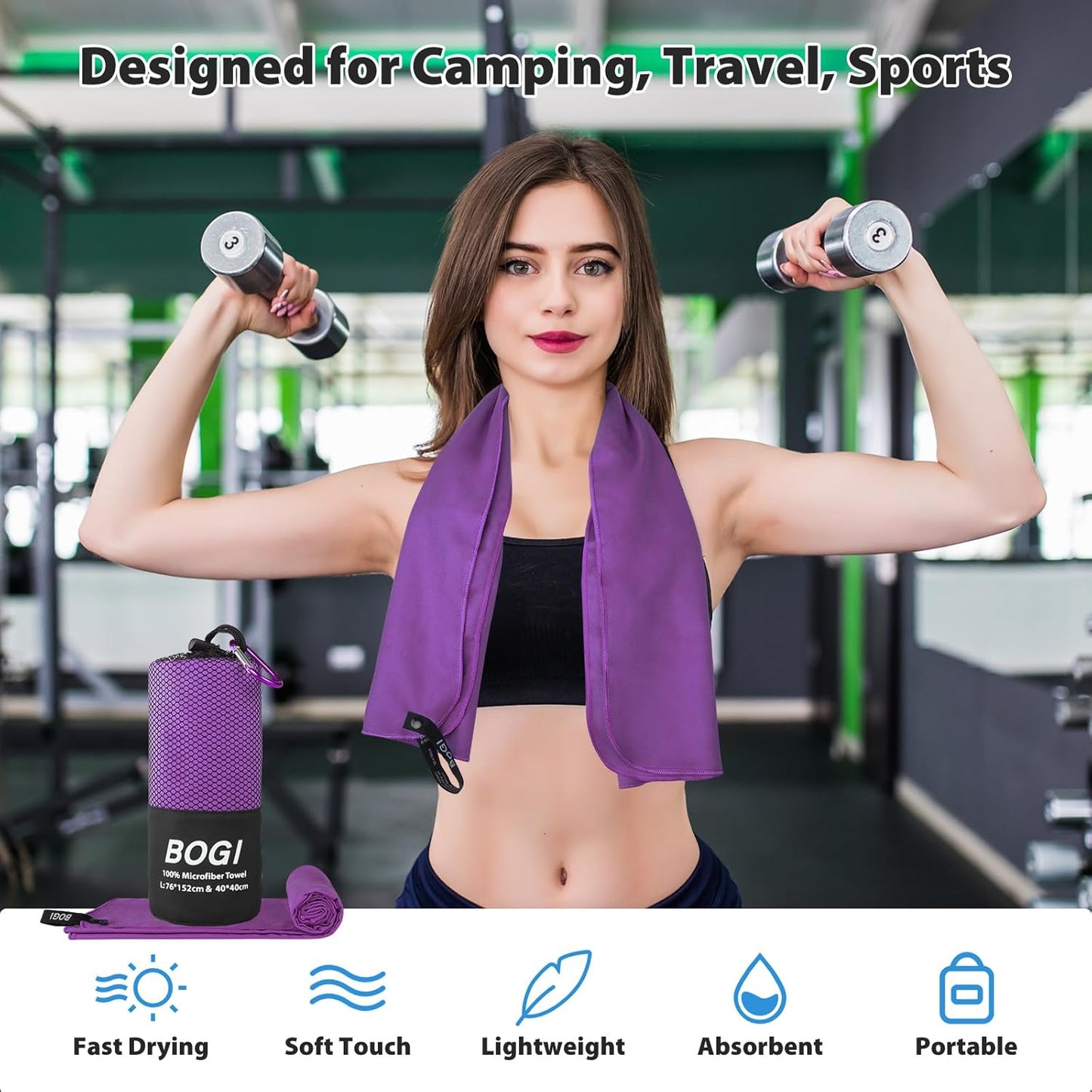 BOGI Mikrofaser Reise-Sporthandtuch – Schnelltrocknendes Handtuch, weiches, leichtes Mikrofaser Campinghandtuch, saugfähiges, kompaktes Reisehandtuch für Camping, Fitnessstudio, Strand, Bad, Yoga, Schwimmen, Rucksacktouren (M:40''x20''-Dunkelblau)
