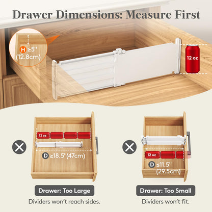 Lifewit 8" Tall 4 Pack Drawer Dividers, 13.8"-22.2" Adjustable Deep Drawer Organizer Clothes, Expandable White Plastic Separators for Dresser, Kitchen, Cabinet, Closet, Office Organization & Storage